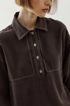 Brown Contrast Stitch Tencel Shirt