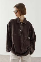 Brown Contrast Stitch Tencel Shirt