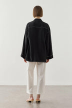 Black Contrast Stitch Tencel Shirt