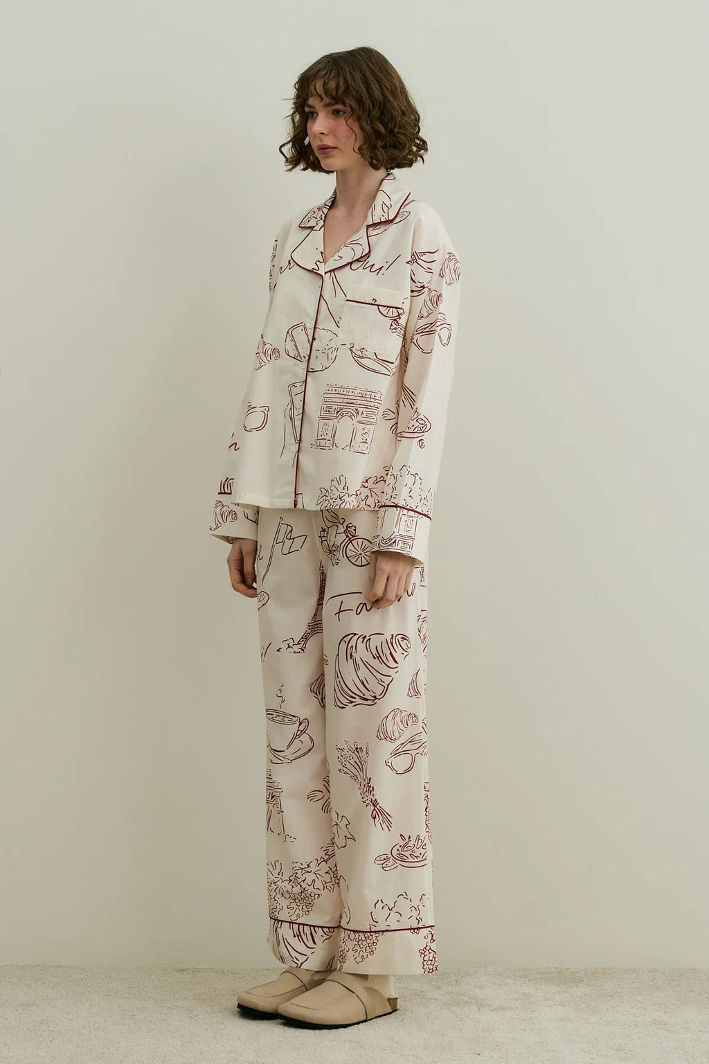 Ecru Print Pijama Suit