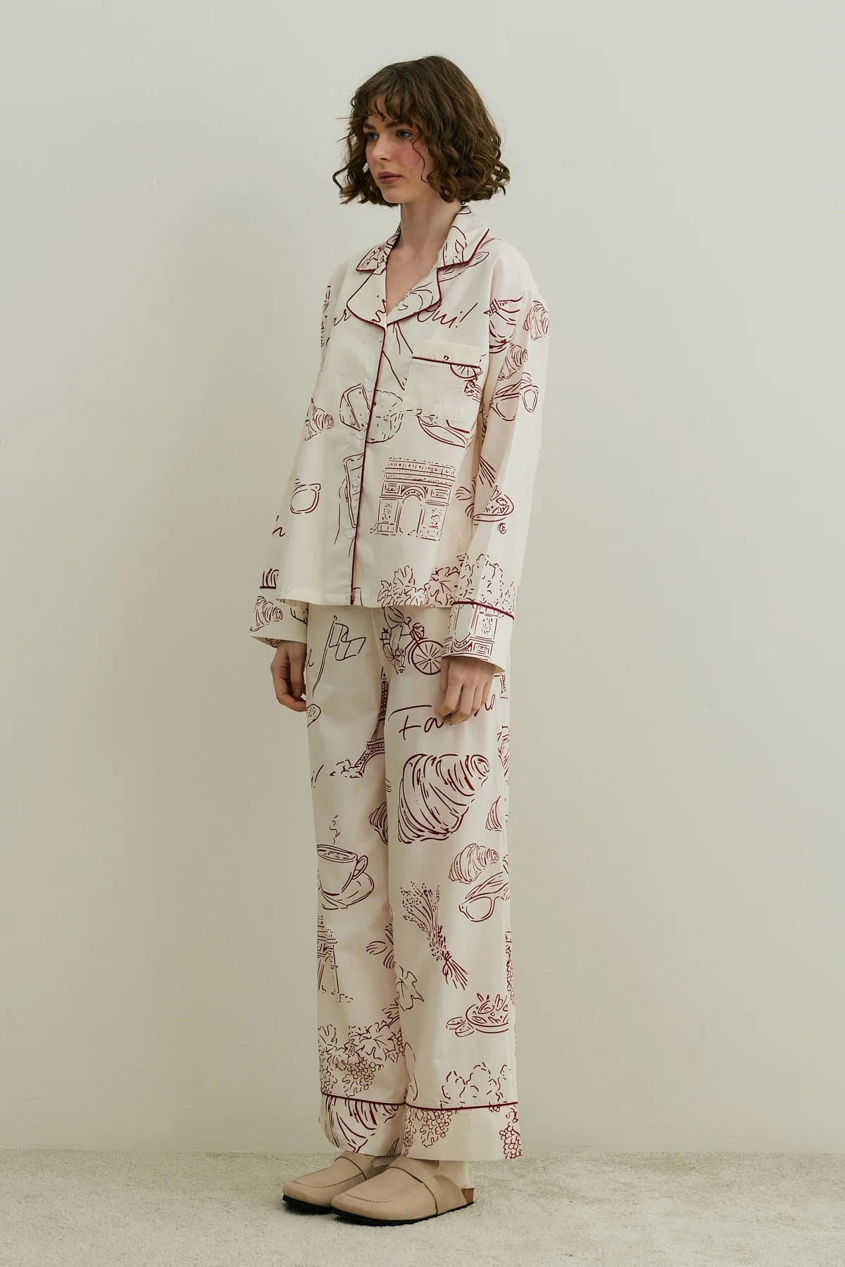 Ecru Print Pijama Suit