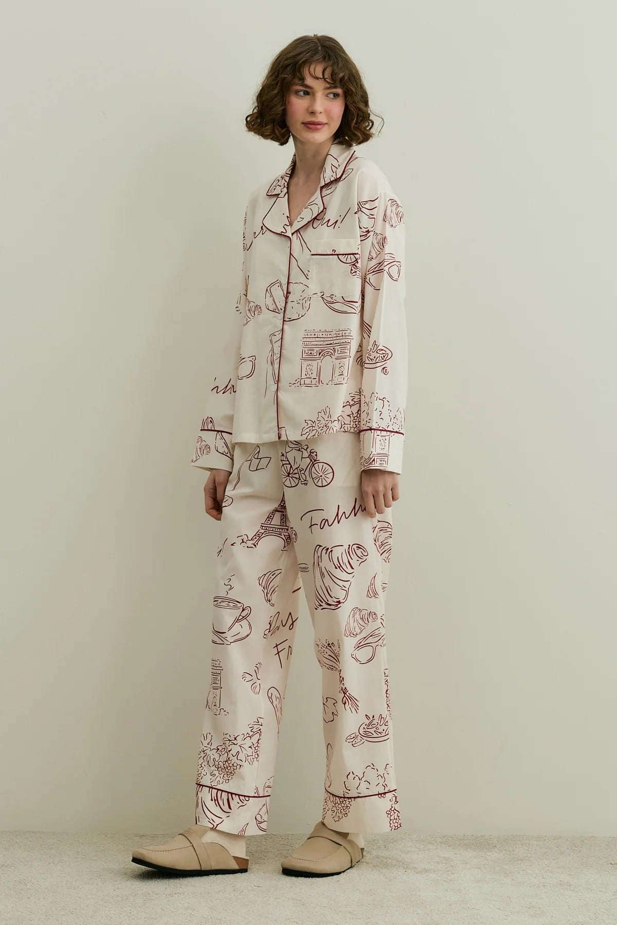 Ecru Print Pijama Suit