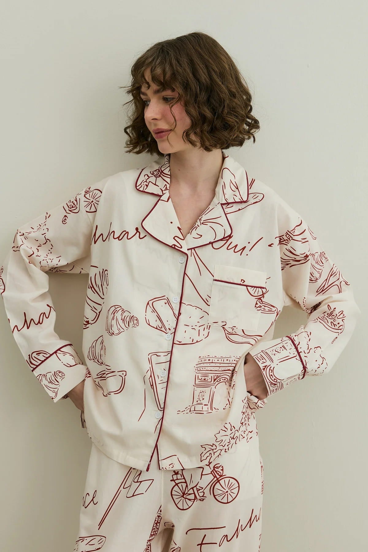 Ecru Print Pijama Suit