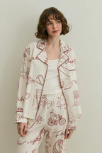 Ecru Print Pijama Suit