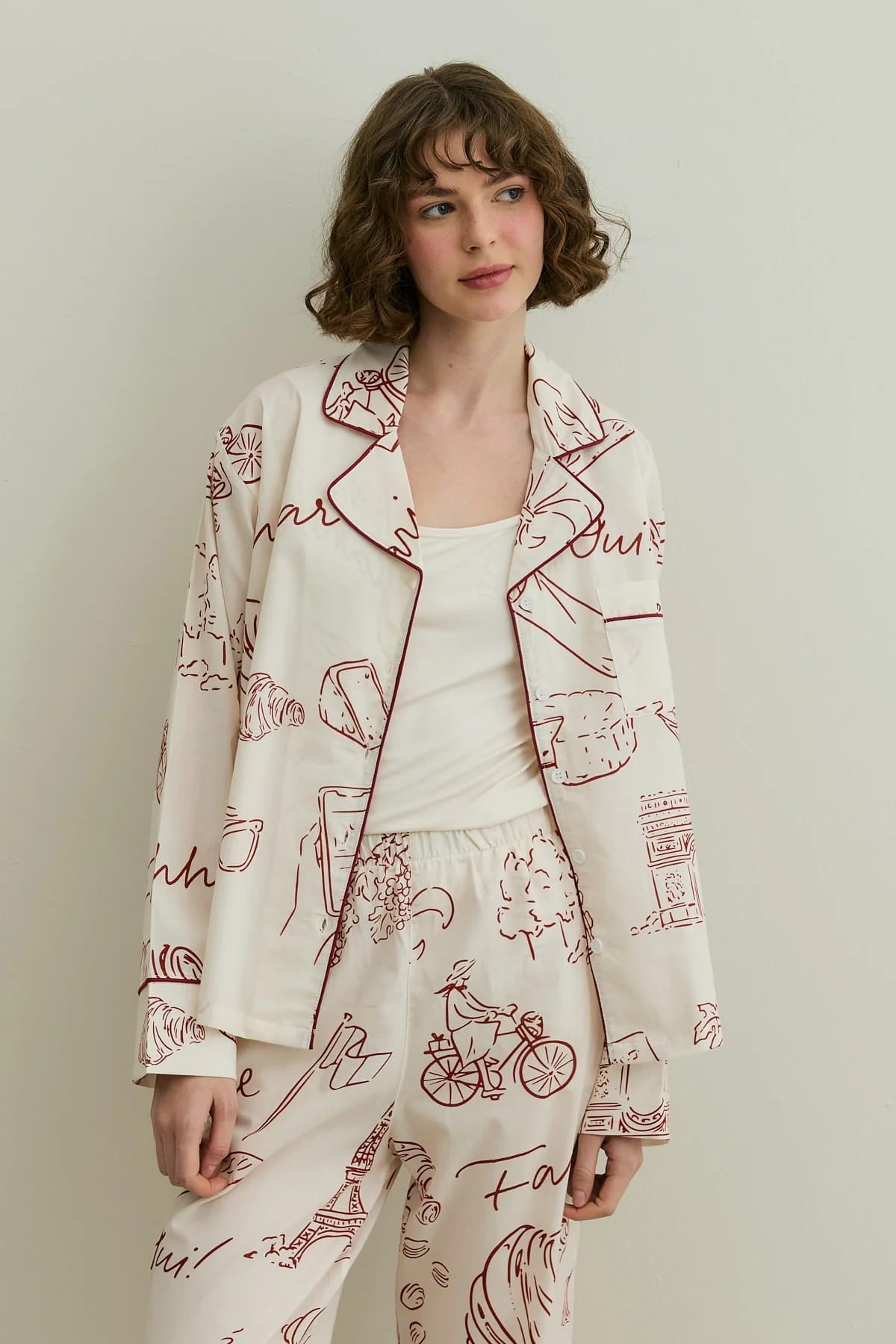Ecru Print Pijama Suit