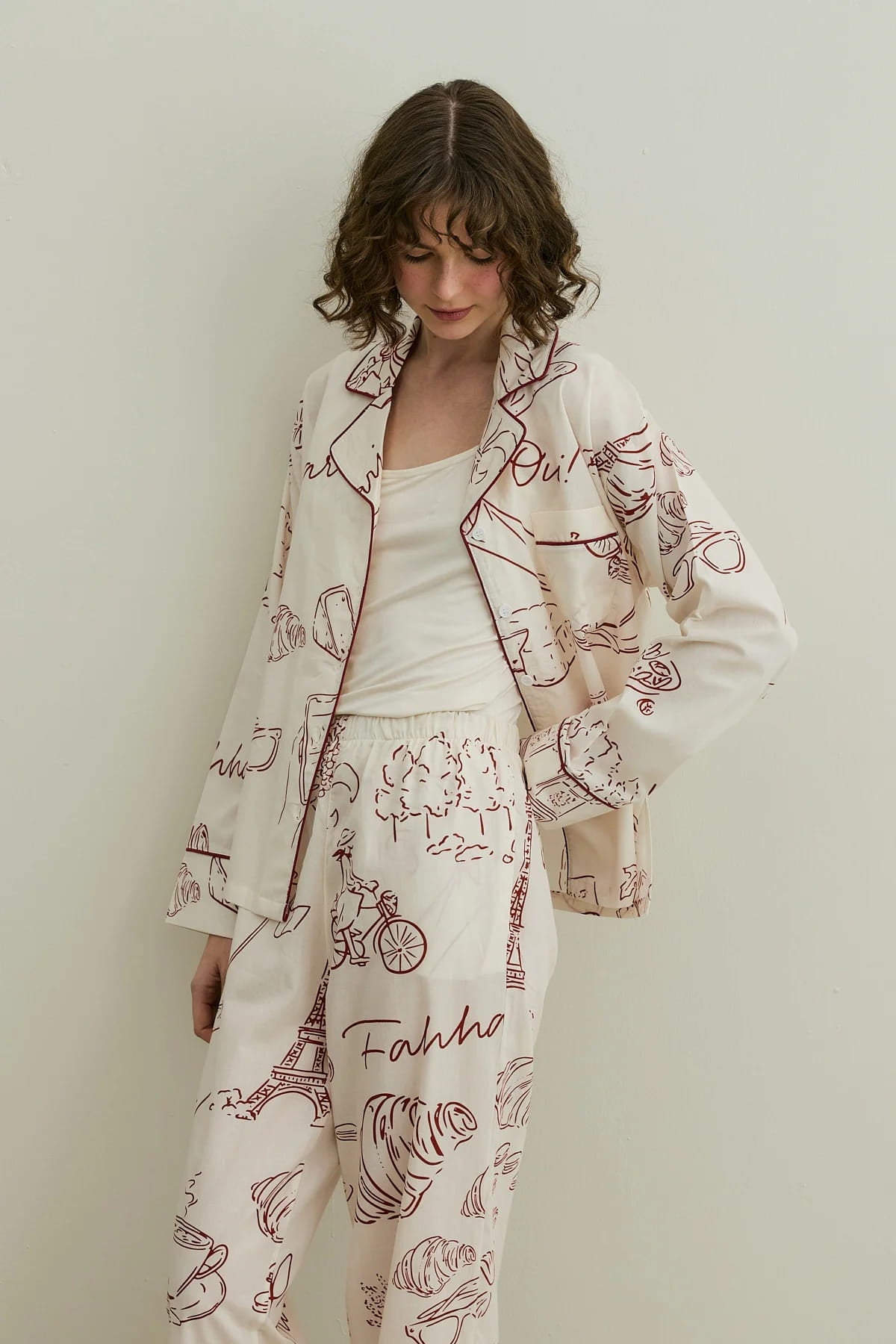 Ecru Print Pijama Suit