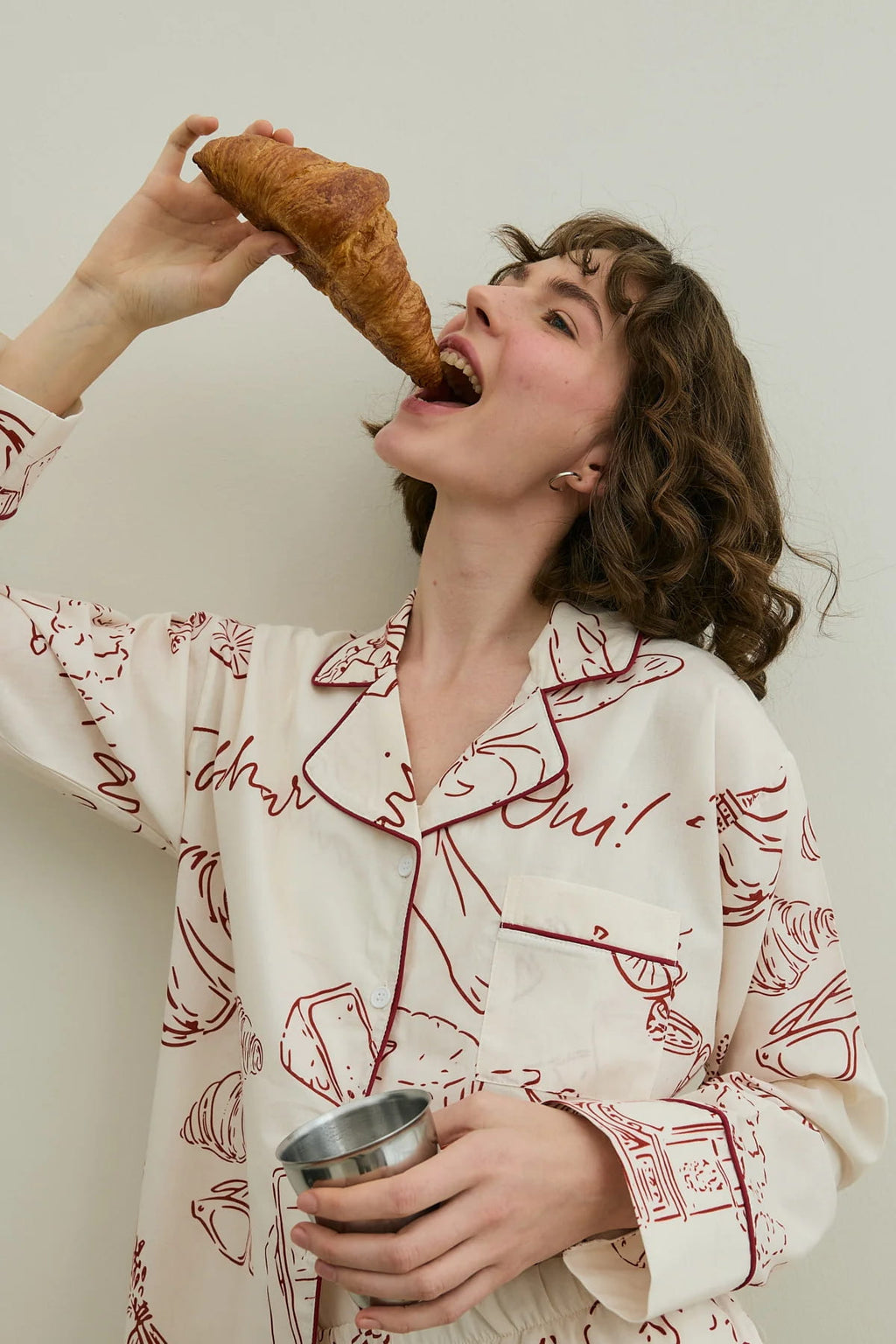 Ecru Print Pijama Suit