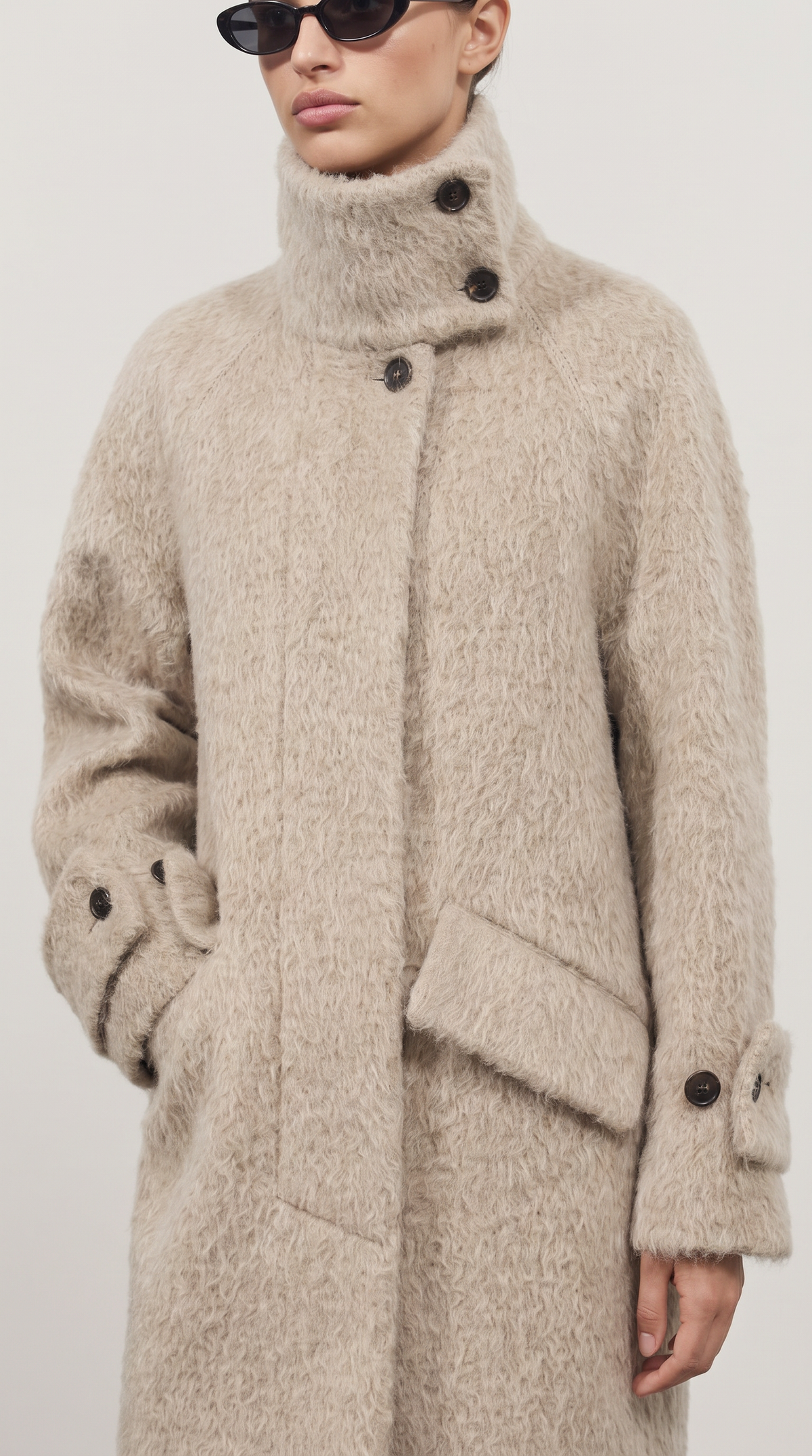Mink boucle wide collar coat