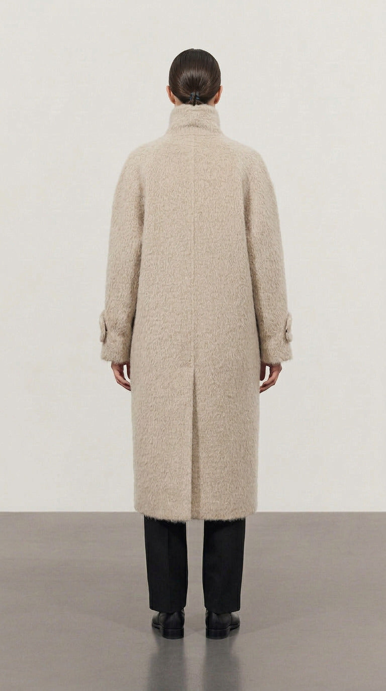 Mink boucle wide collar coat