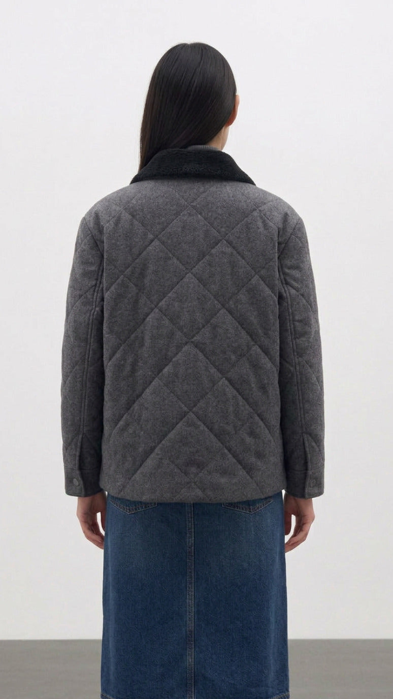 Anthracite wool blend quilted coat