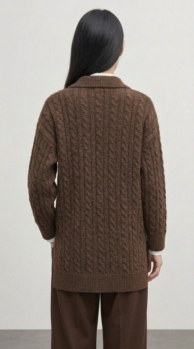 Collared hair knit sweater brown