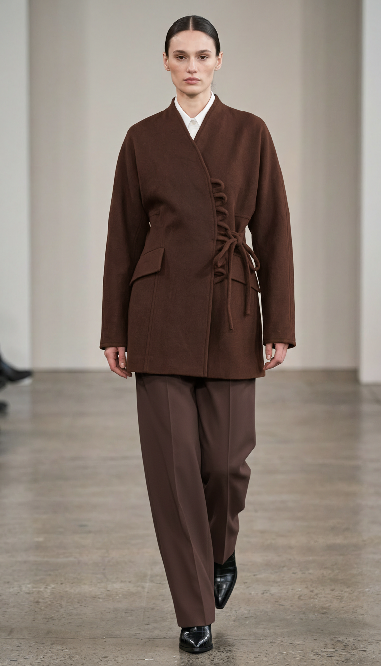 Aroa wool belt jacket dark brown