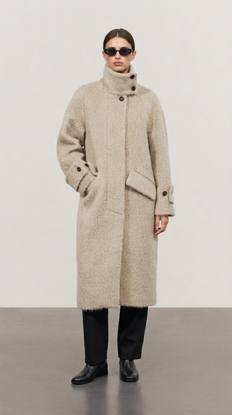Mink boucle wide collar coat