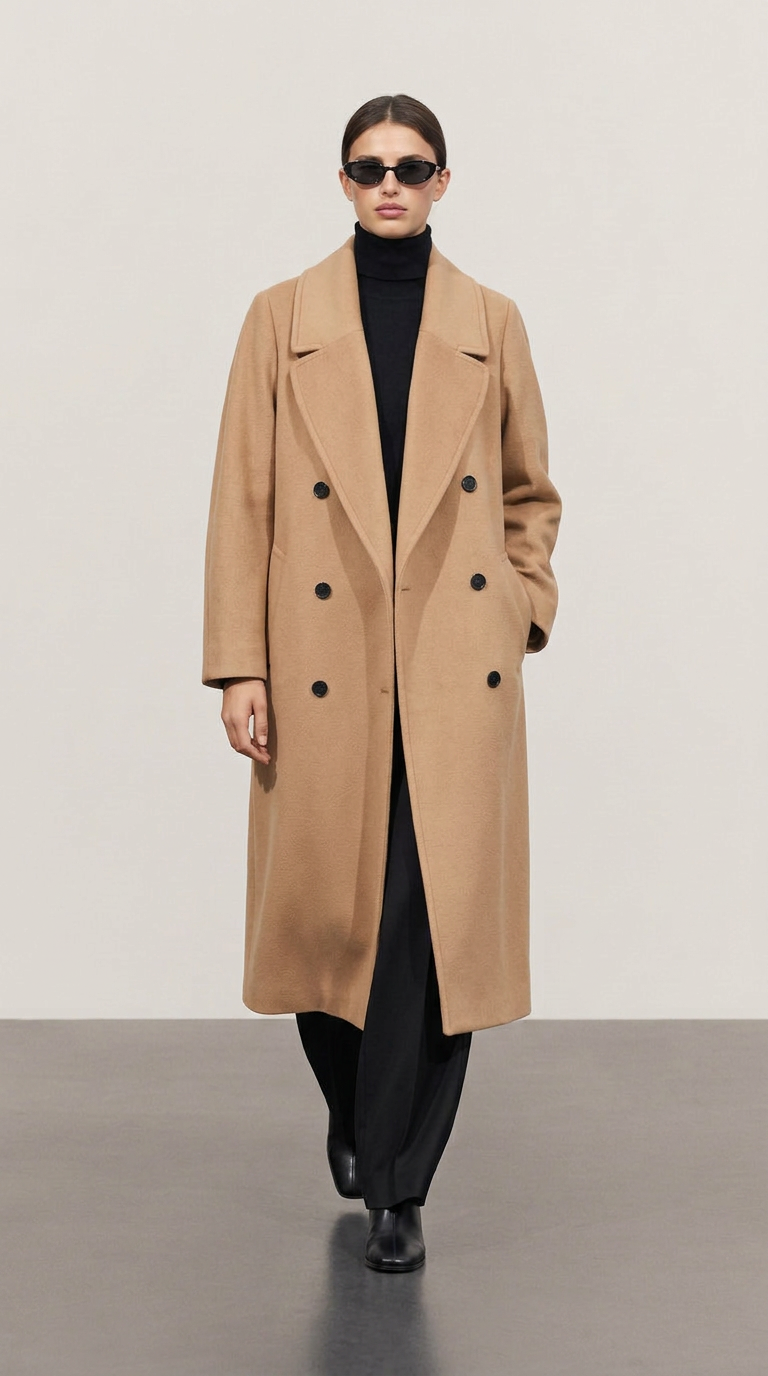 Milky brown double-breasted wool coat