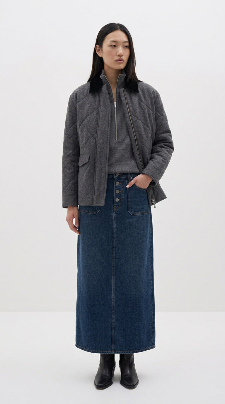 Anthracite wool blend quilted coat