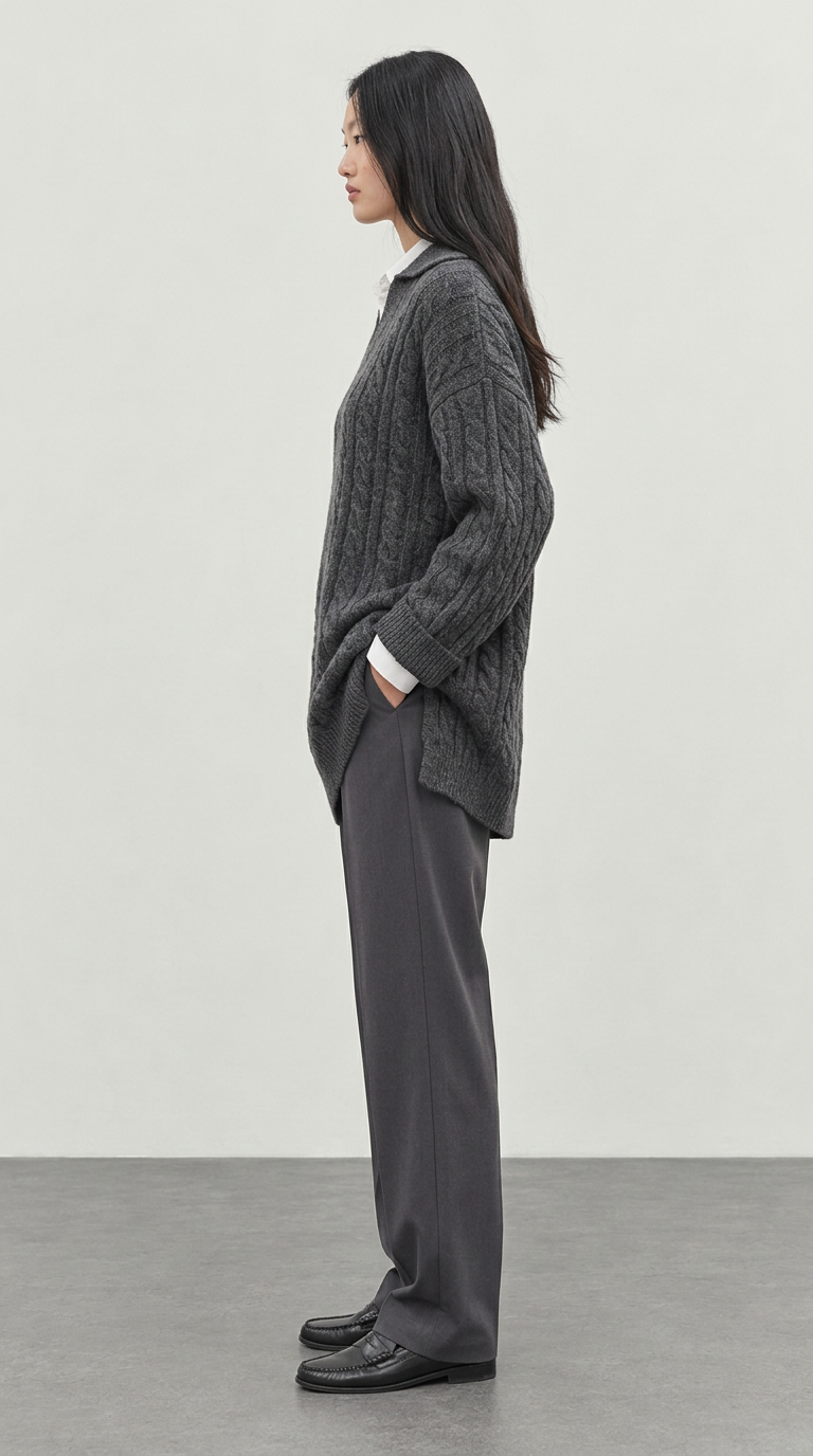 Collared hair knit sweater anthracite
