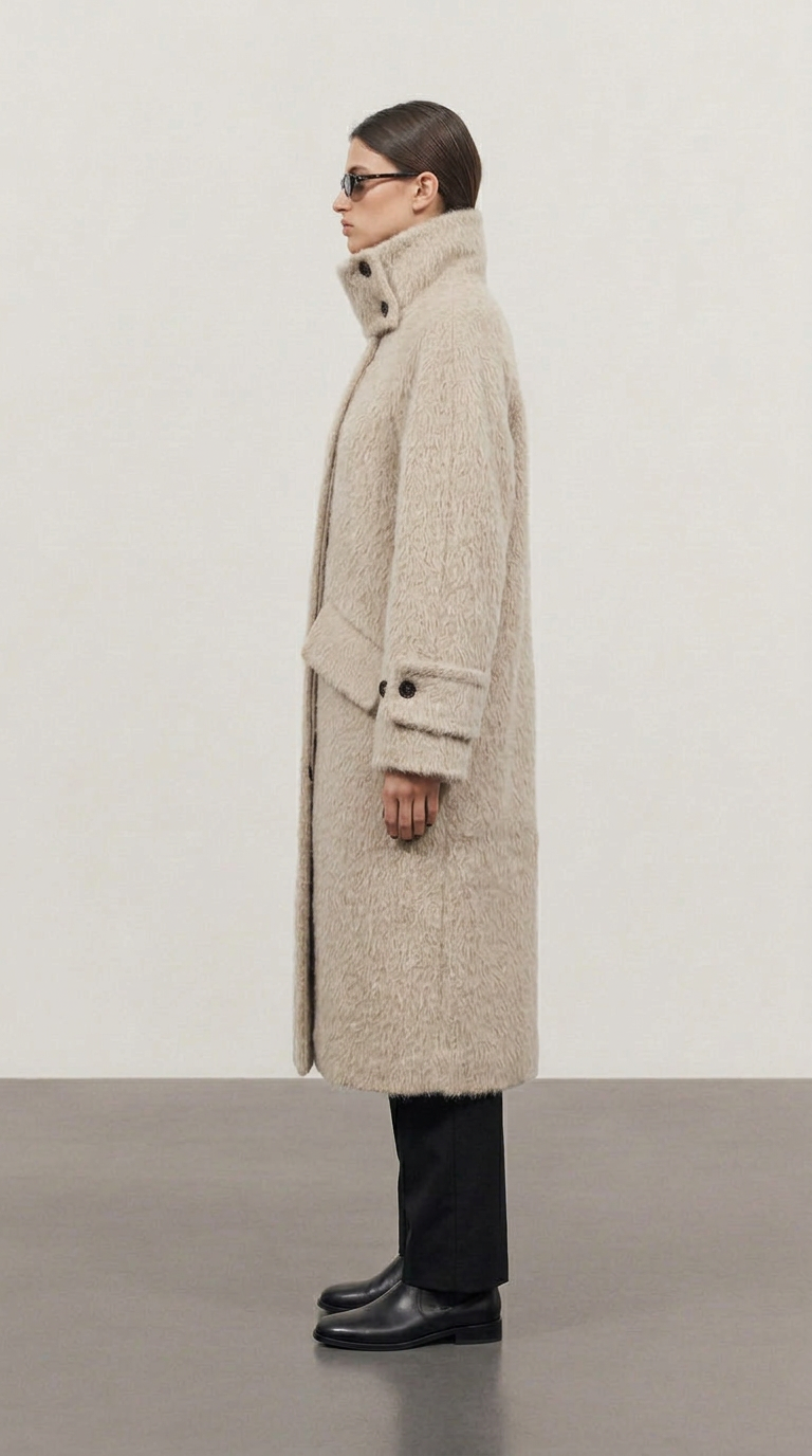 Mink boucle wide collar coat
