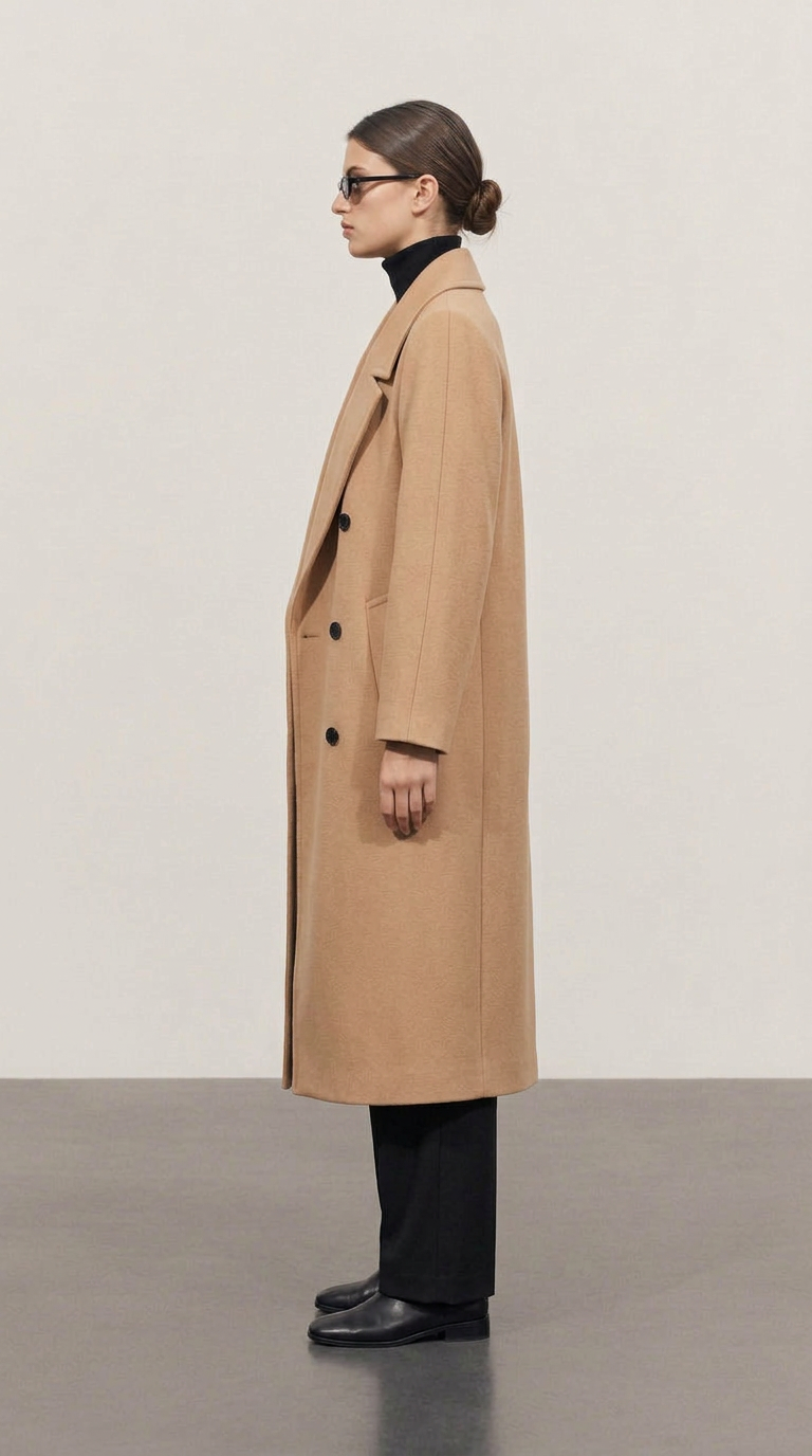 Milky brown double-breasted wool coat