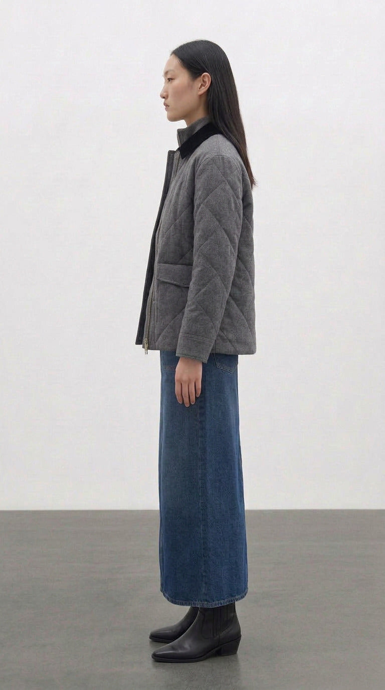 Anthracite wool blend quilted coat