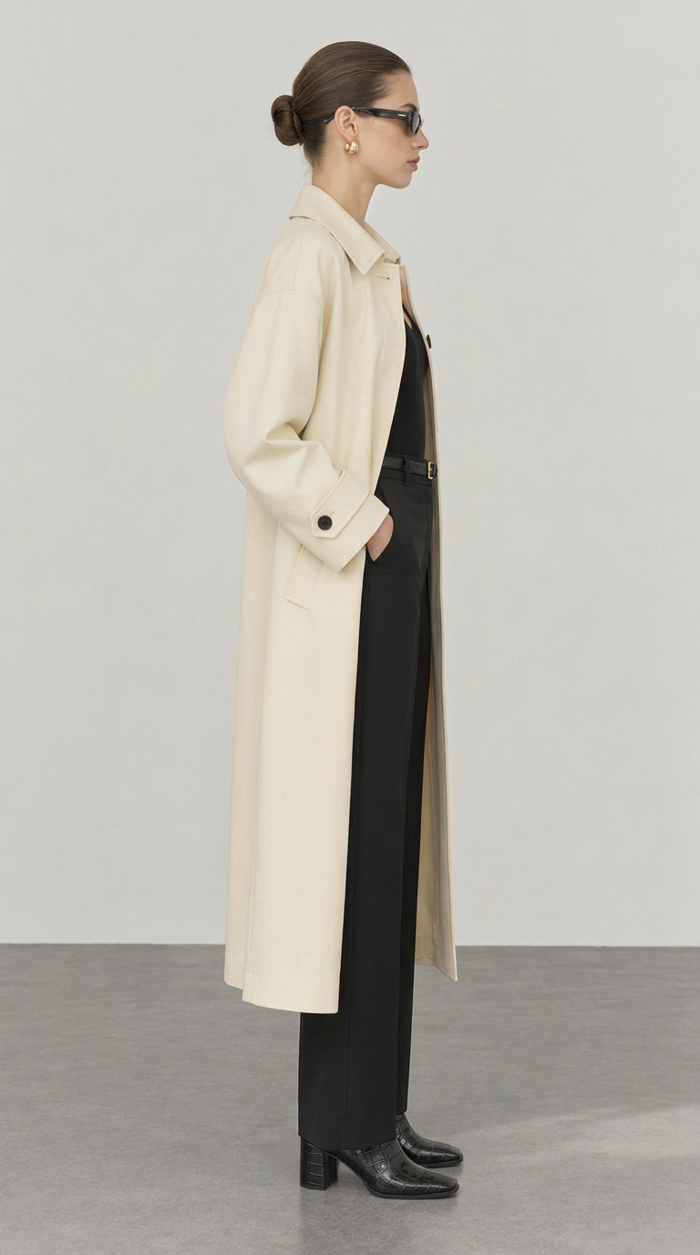 Menace Buttoned Trench Coat Vanilla