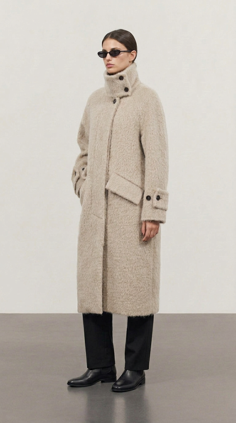Mink boucle wide collar coat