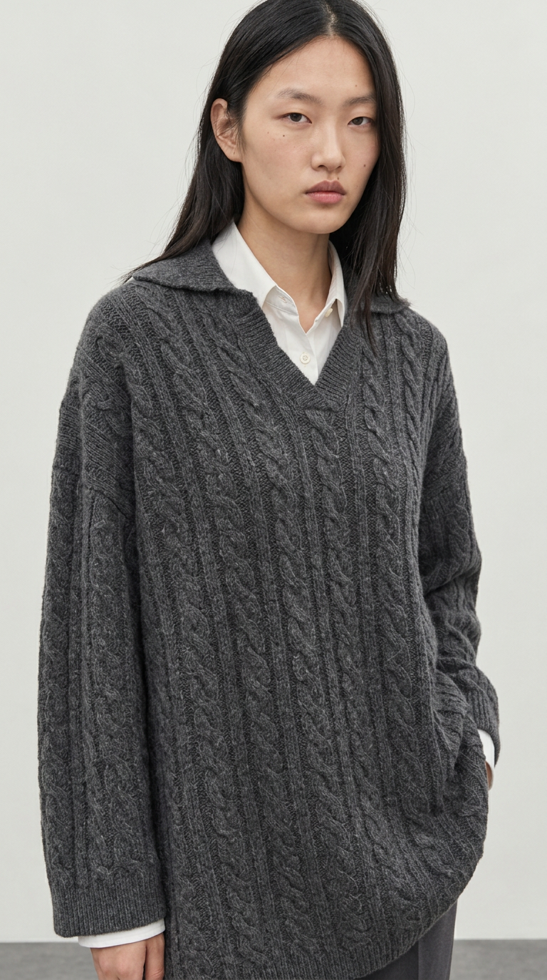 Collared hair knit sweater anthracite