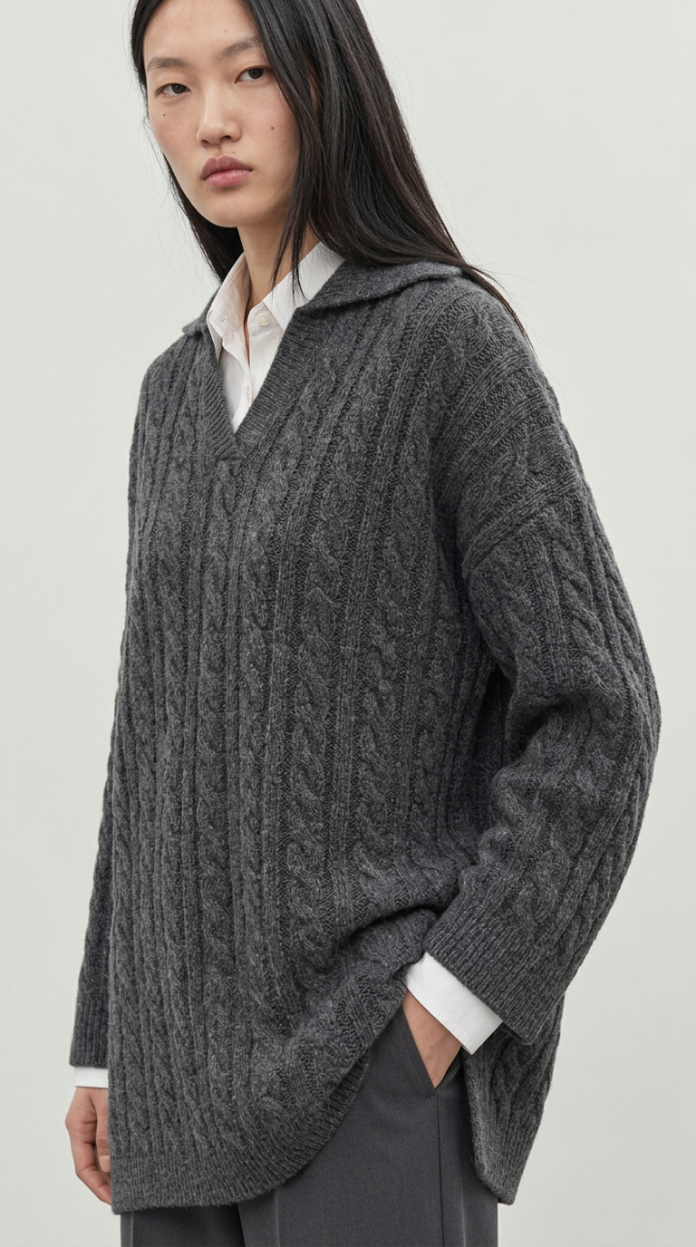 Collared hair knit sweater anthracite