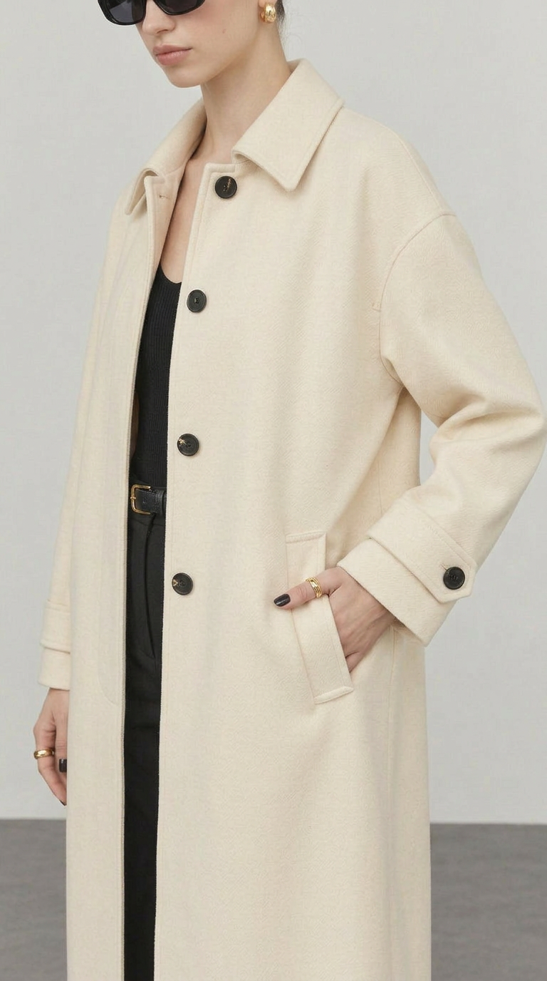 Menace Buttoned Trench Coat Vanilla