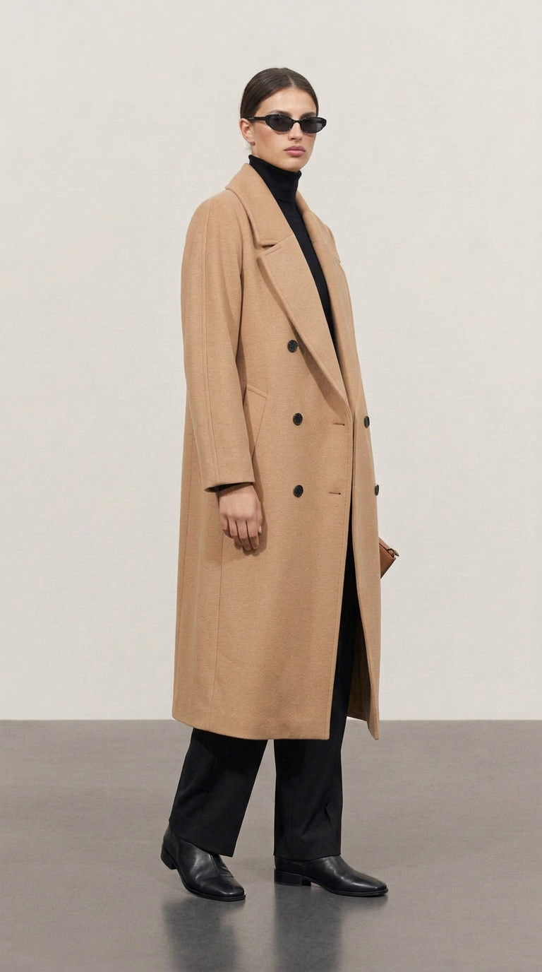 Milky brown double-breasted wool coat