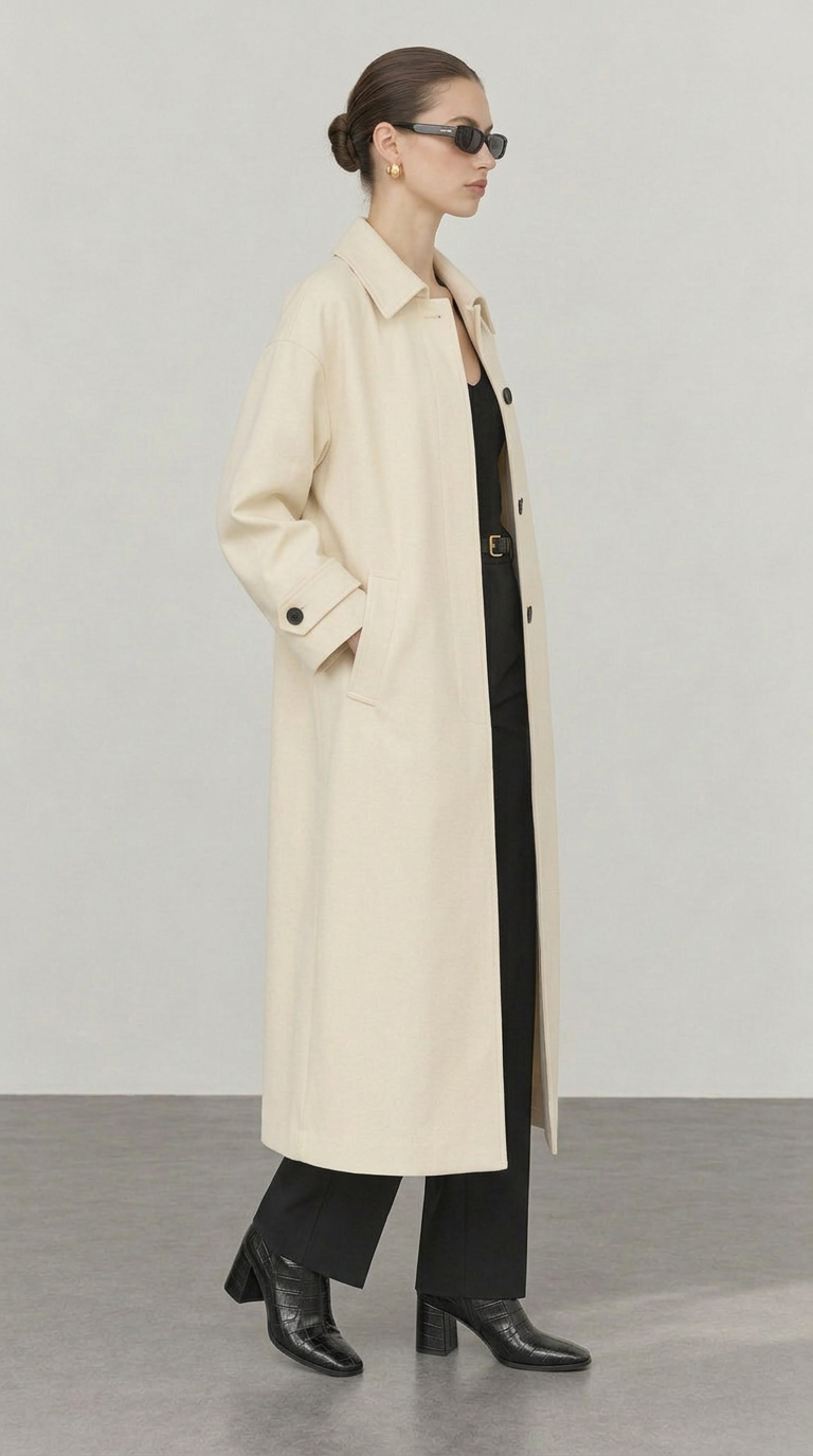 Menace Buttoned Trench Coat Vanilla