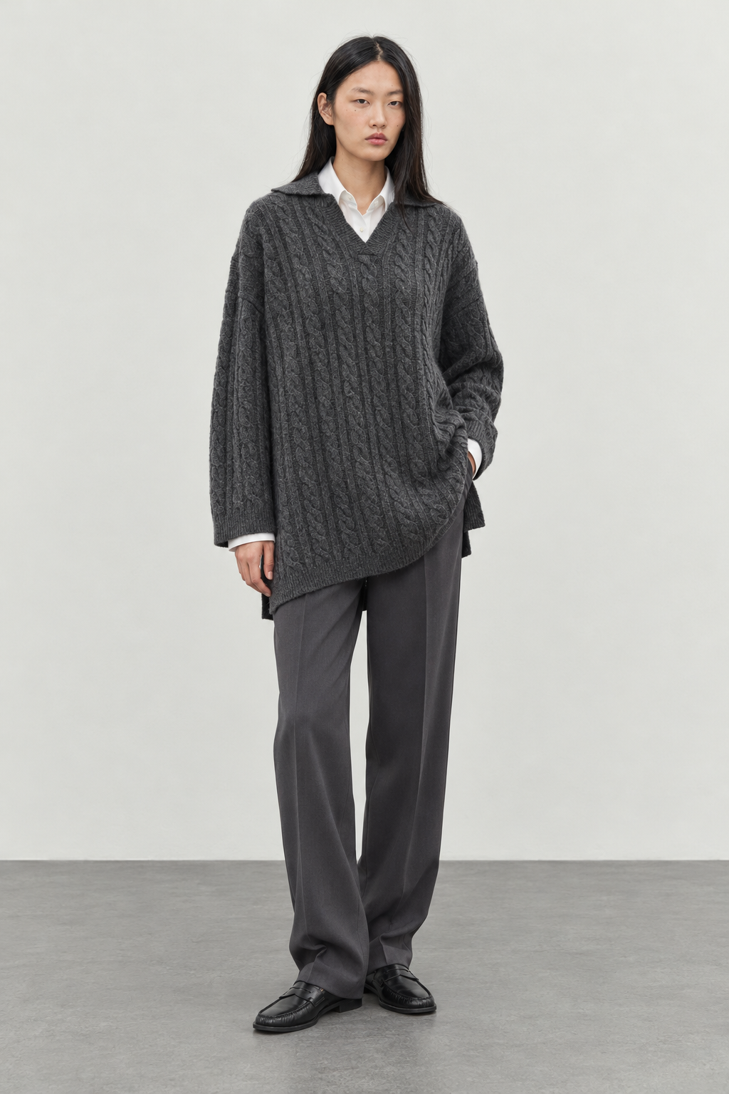 Collared hair knit sweater anthracite