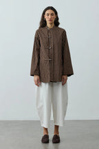 Brown metal detail striped shirt