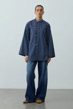 Blue metal detail striped shirt