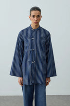 Blue metal detail striped shirt