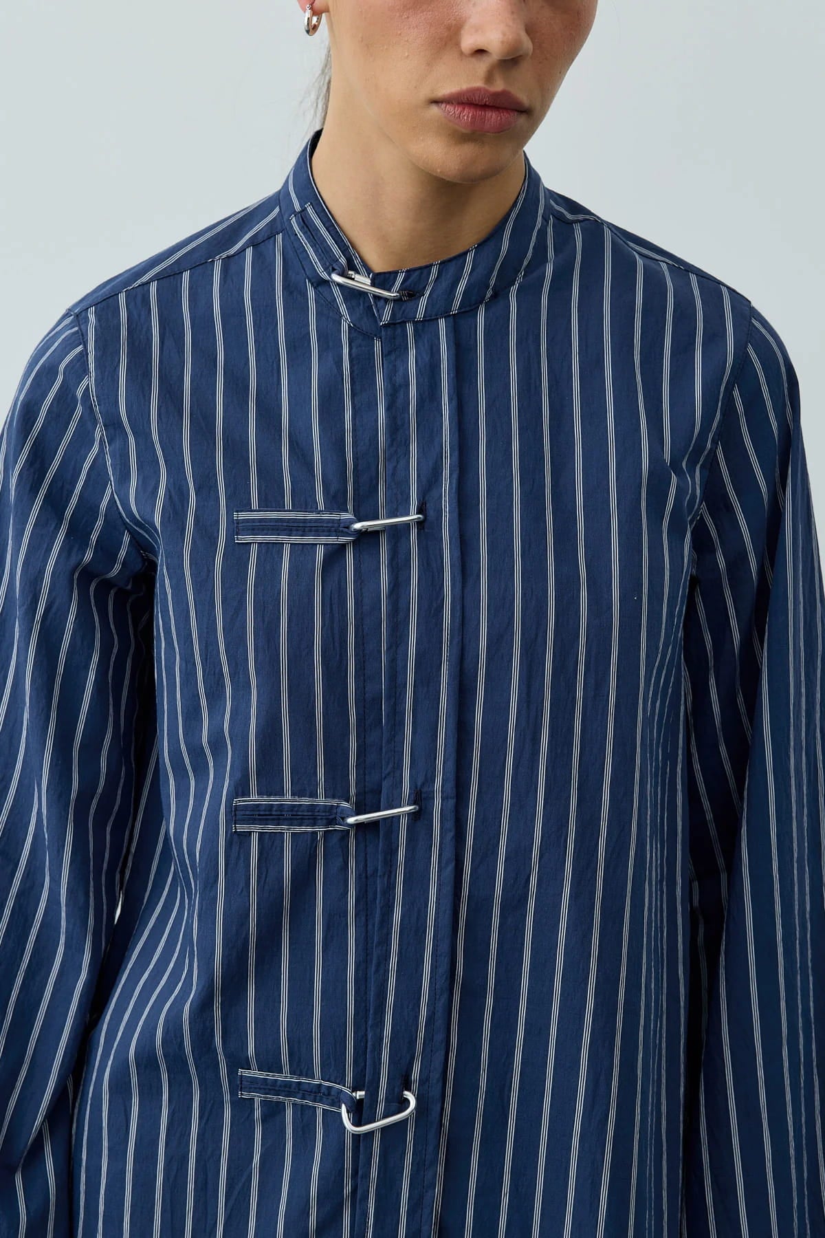 Blue metal detail striped shirt
