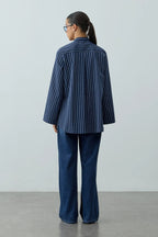 Blue metal detail striped shirt