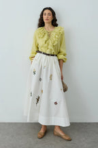 Ecru Embroidered Ruched Skirt