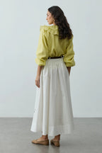 Ecru Embroidered Ruched Skirt