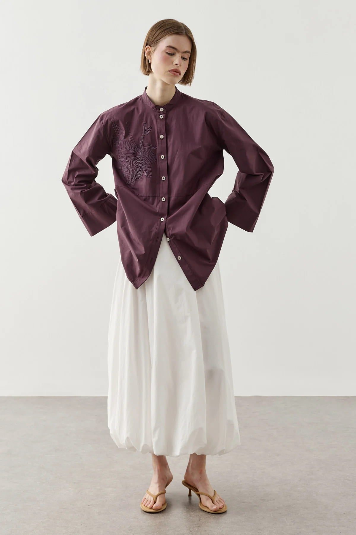 Plum Embroidered Shirt