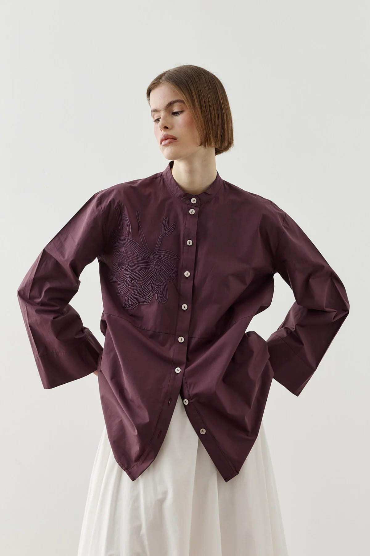 Plum Embroidered Shirt