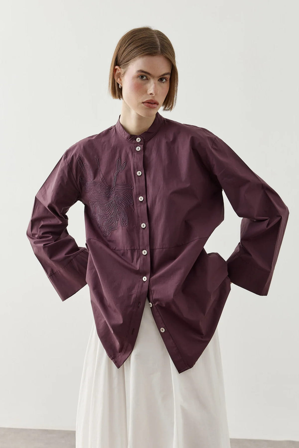 Plum Embroidered Shirt