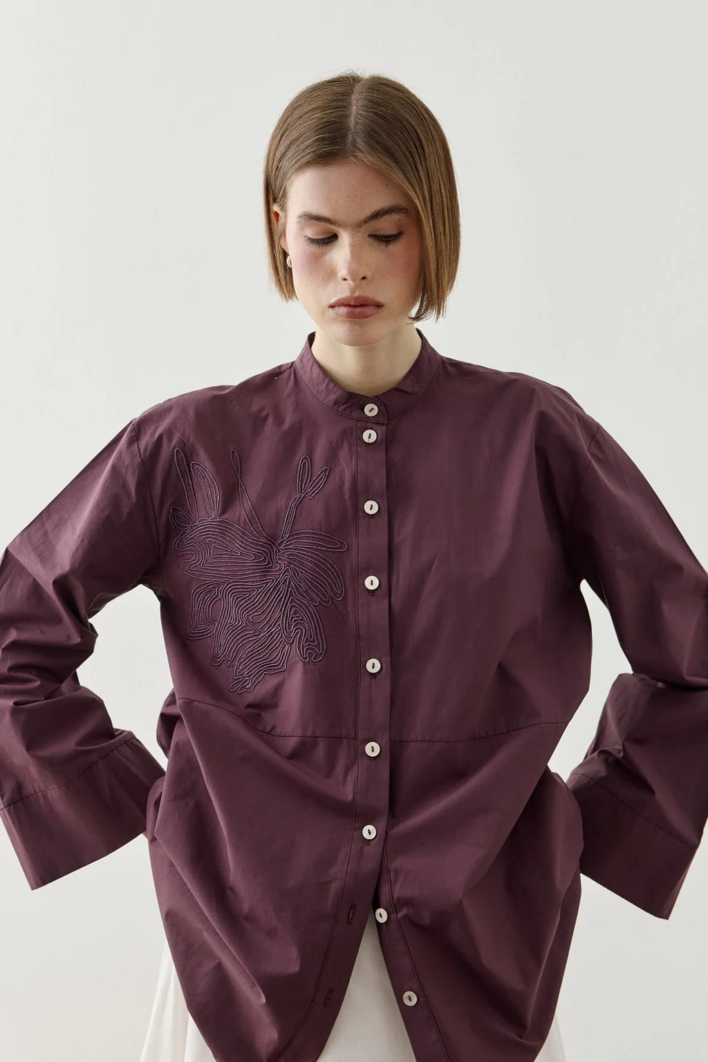 Plum Embroidered Shirt