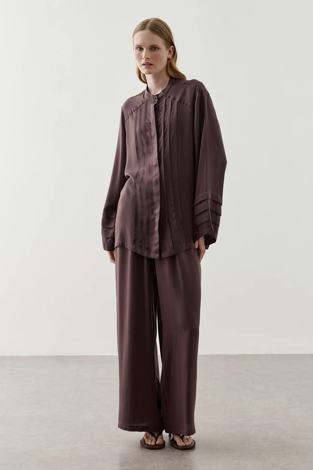 Brown Ribbed Tencel Suit