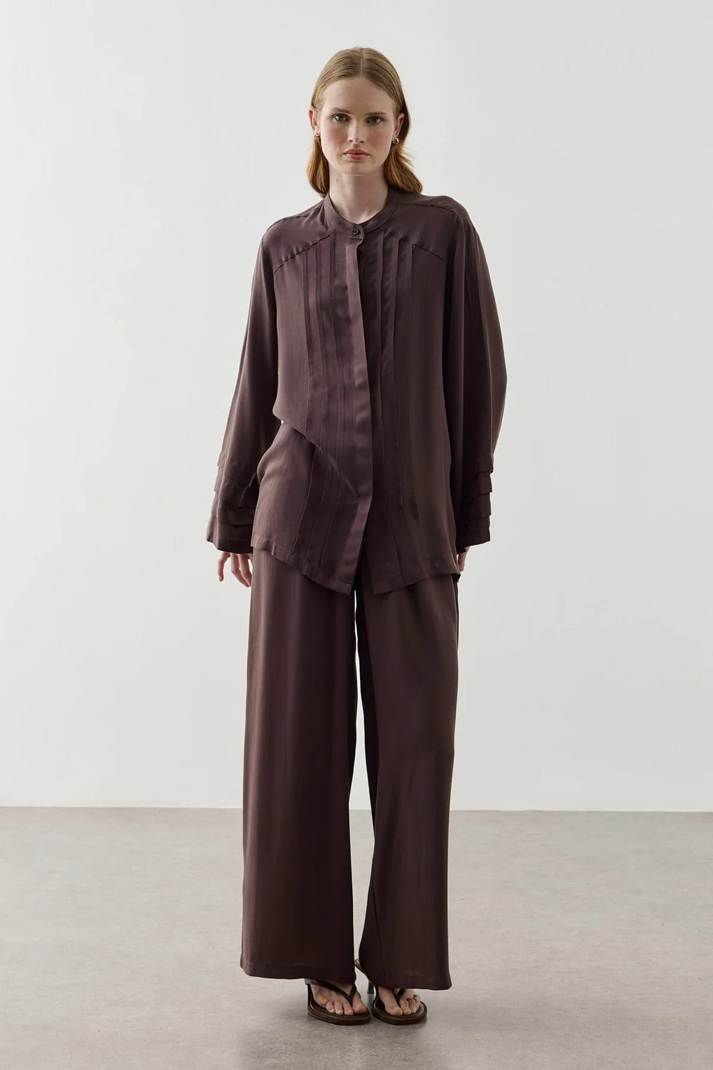 Brown Ribbed Tencel Suit