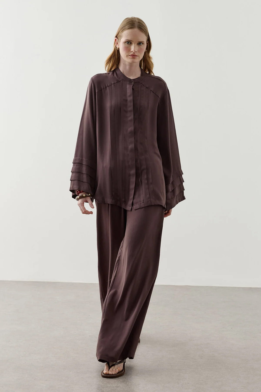Brown Ribbed Tencel Suit