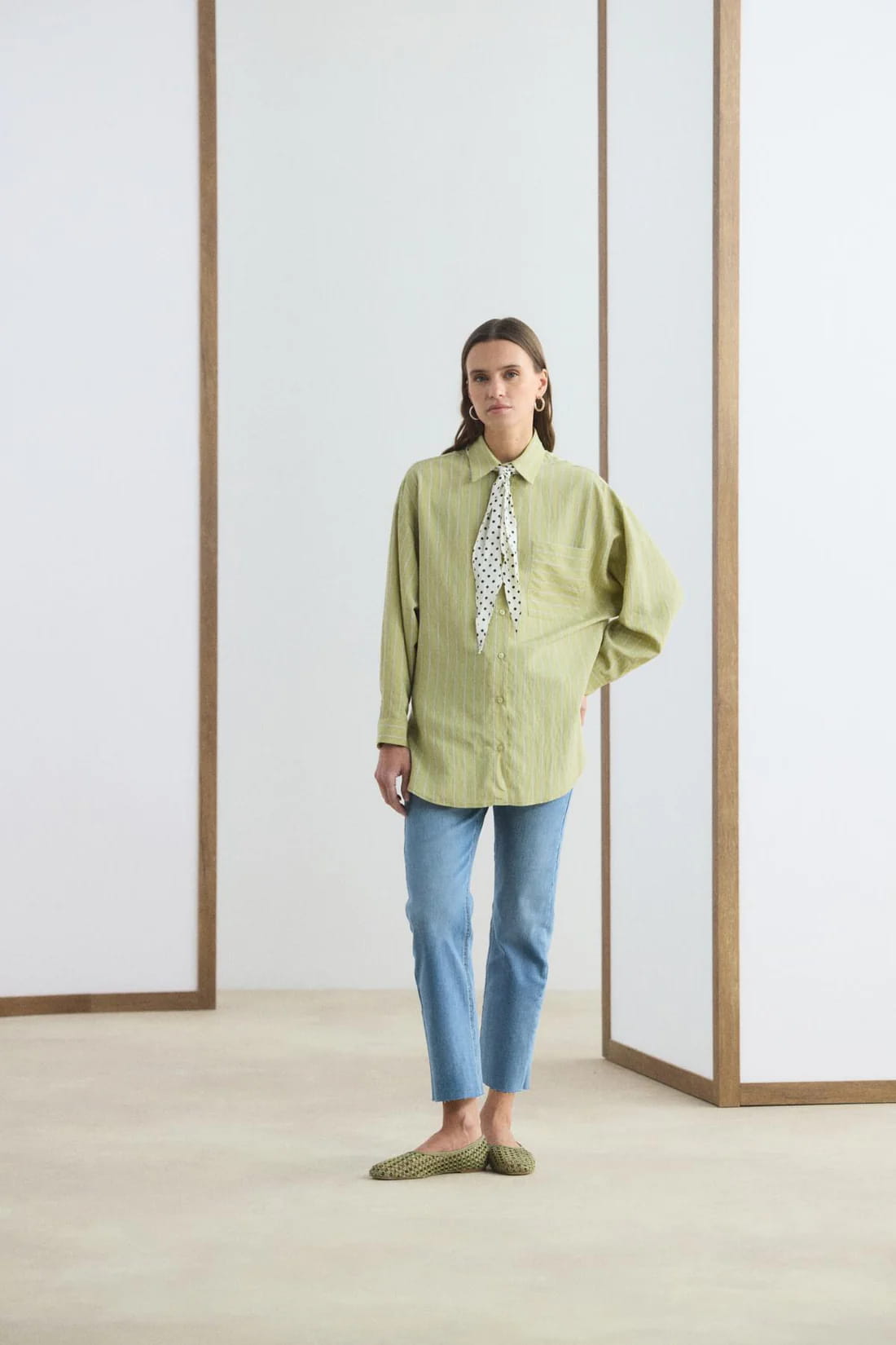 Olive oversized striped shirt