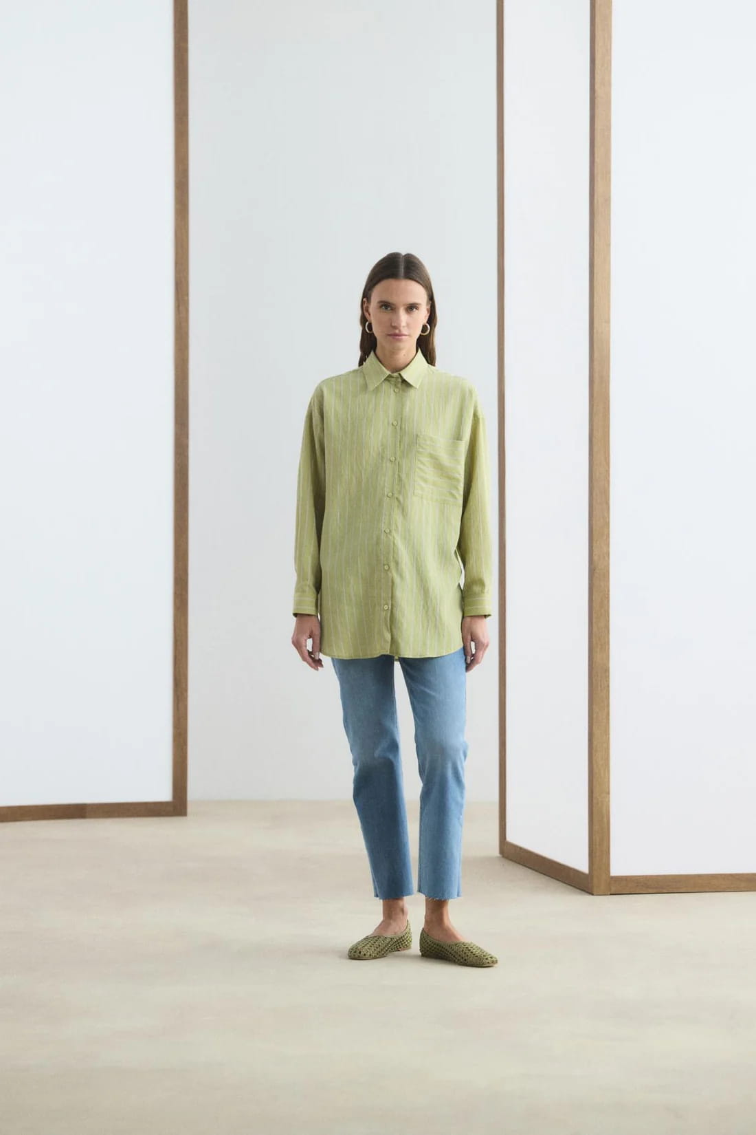 Olive oversized striped shirt