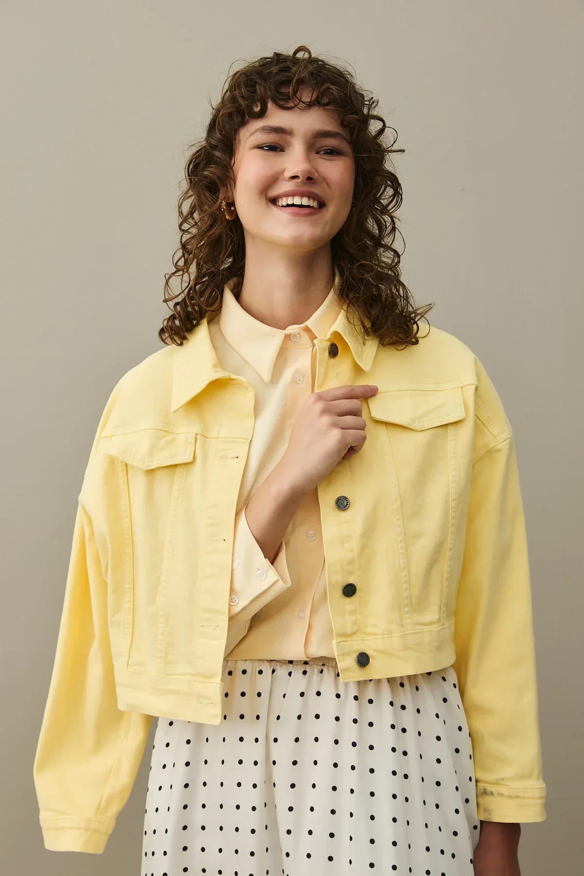 Yellow oversized cropped denim jacket