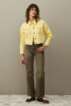 Yellow oversized cropped denim jacket