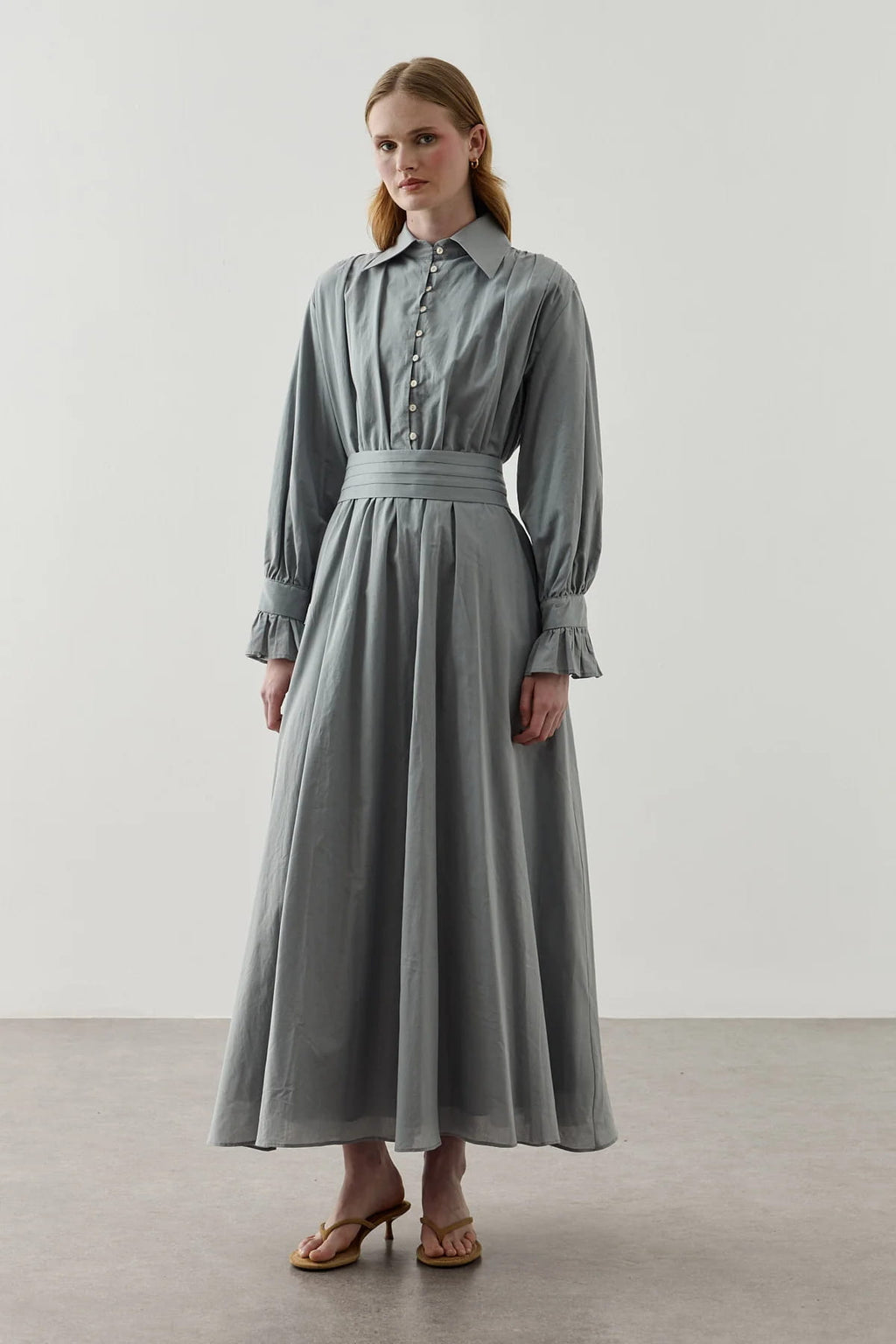 Blue Cotton Belted Dress